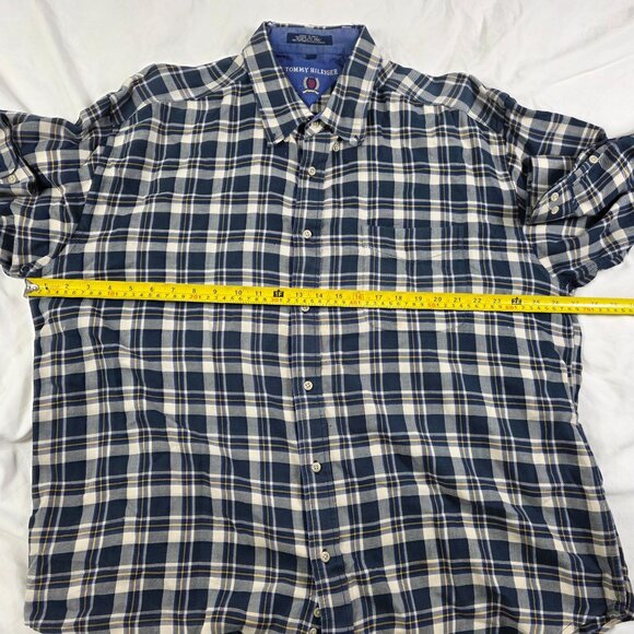 Tommy Hilfiger Mens Size XL Plaid Button Up Shirt Blue White Casual Long Sleeve - Picture 5 of 8